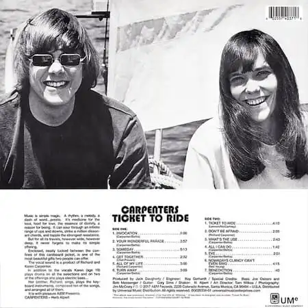 The Carpenters – Ticket To Ride (1969) – Обратная сторона – Содержание пластинки